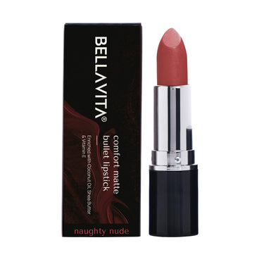 BELLAVITA Comfort Matte Bullet Lipstick| Intense Colour| Creamy Matte Finish| Intense Moisturisation| Smooth Glide| Lipsticks for Women| 4 Hr Stay, Naughty Nude, 4.2 gm